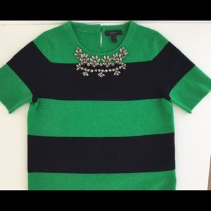 JCREW Preppy Stripe beaded sweater rhinestones xs